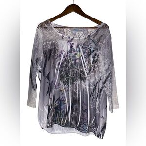 Cato Women Lace‎ Inlay Studded Blouse 18/20W Black Wildflower Prairie Casual